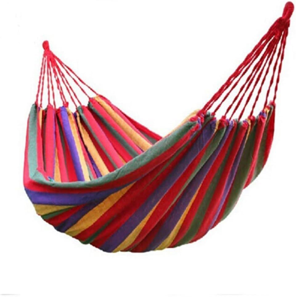 WoneNice™ – Double Cotton Hammock for 2 Persons, Striped Red (Spain Warehouse)