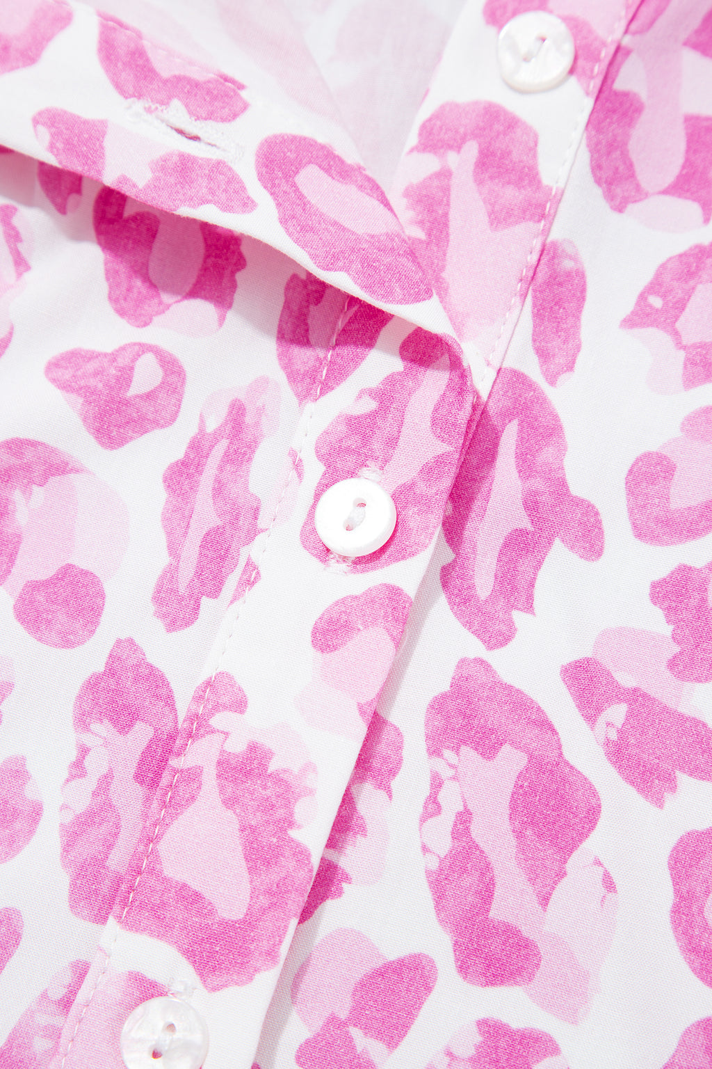 Pink Abstract Leopard Print Tie Waist Puff Sleeve Mini Shirt Dress