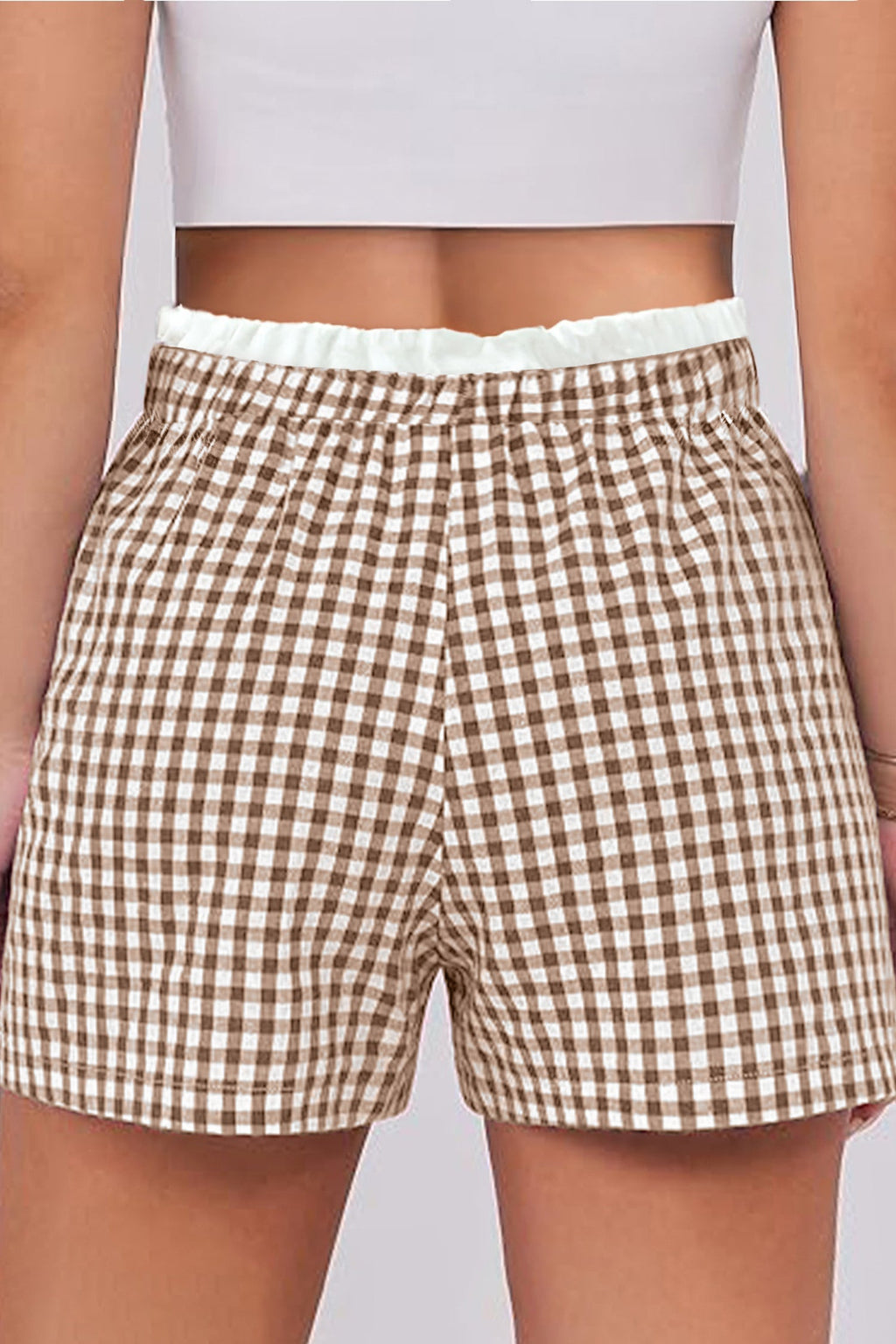 Pink Contrast Trim Plaid Print Plus Size Shorts