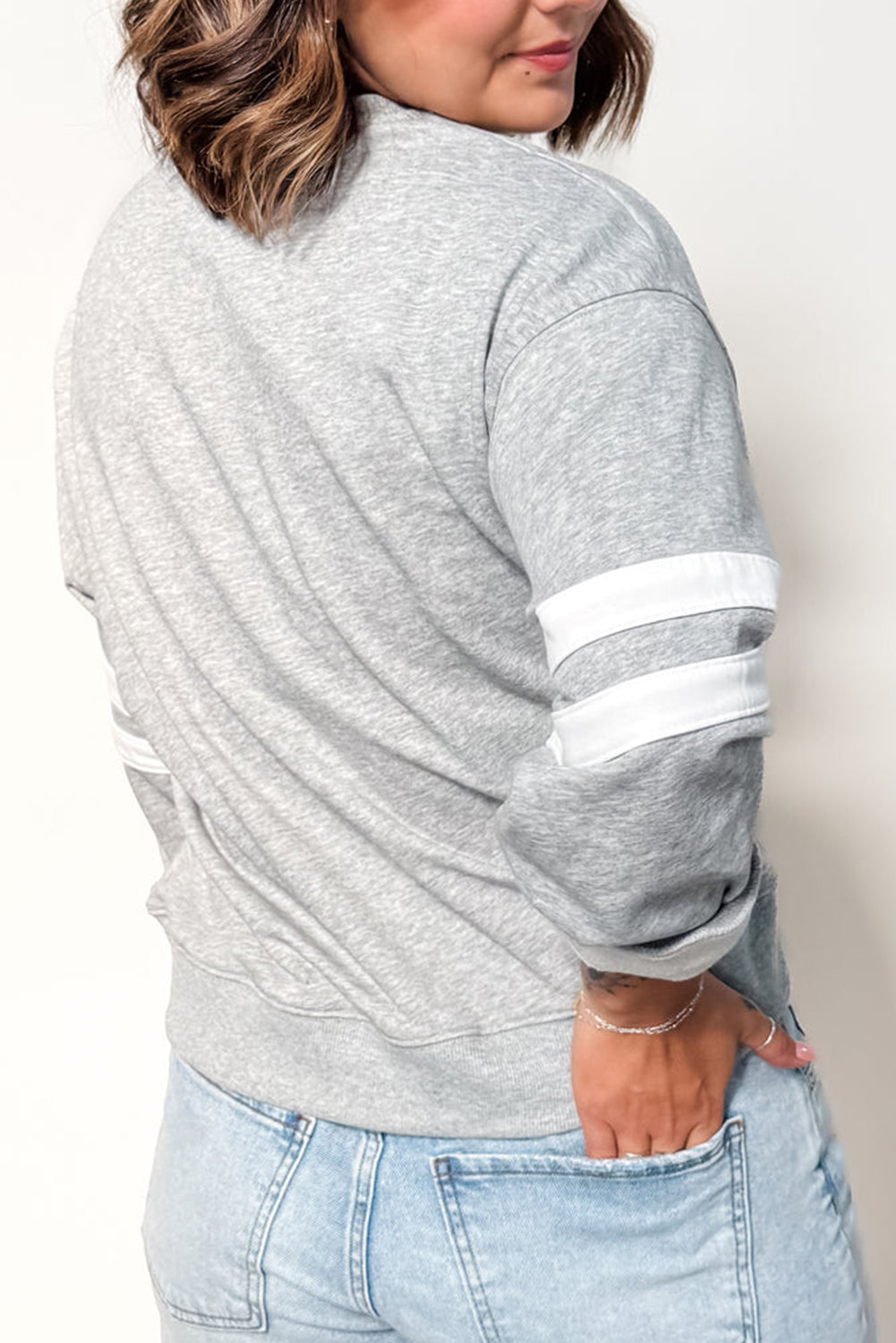 Fiery Red Varsity Striped Detail Crew Neck Plus Sweatshirt