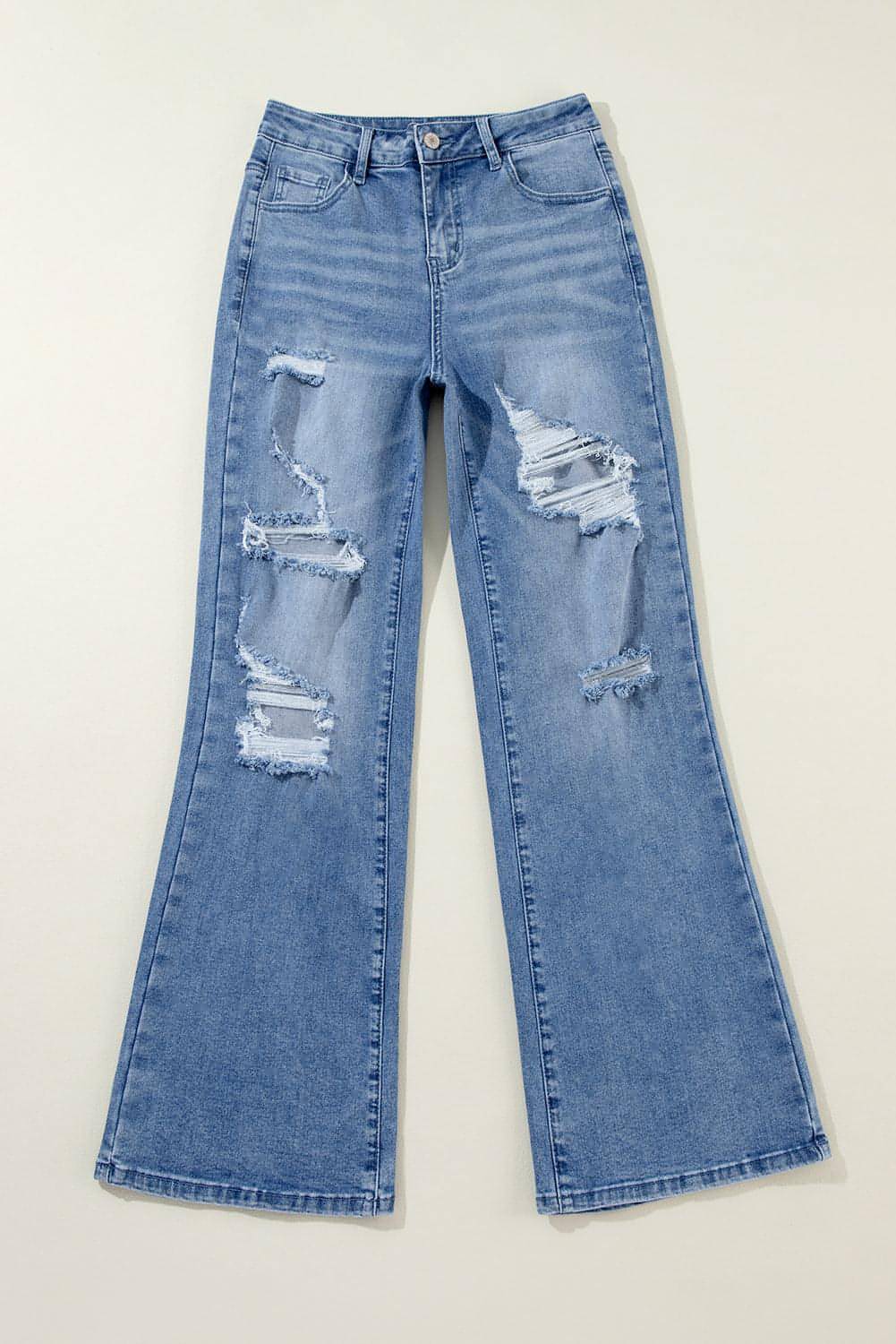 Ashleigh Blue Acid Wash nödställda breda ben med hög midja jeans