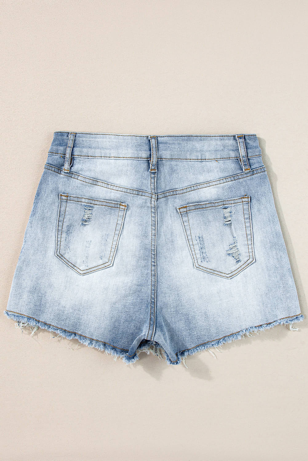 Açık Mavi Vintage Yıkanmış Ham Kenar Jean Şort