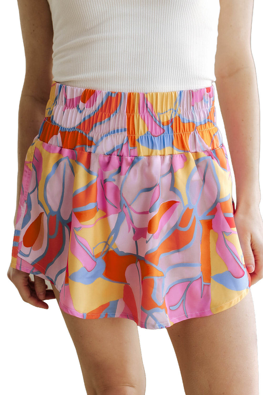 Pantaloncini casual a vita smock con stampa astratta viola