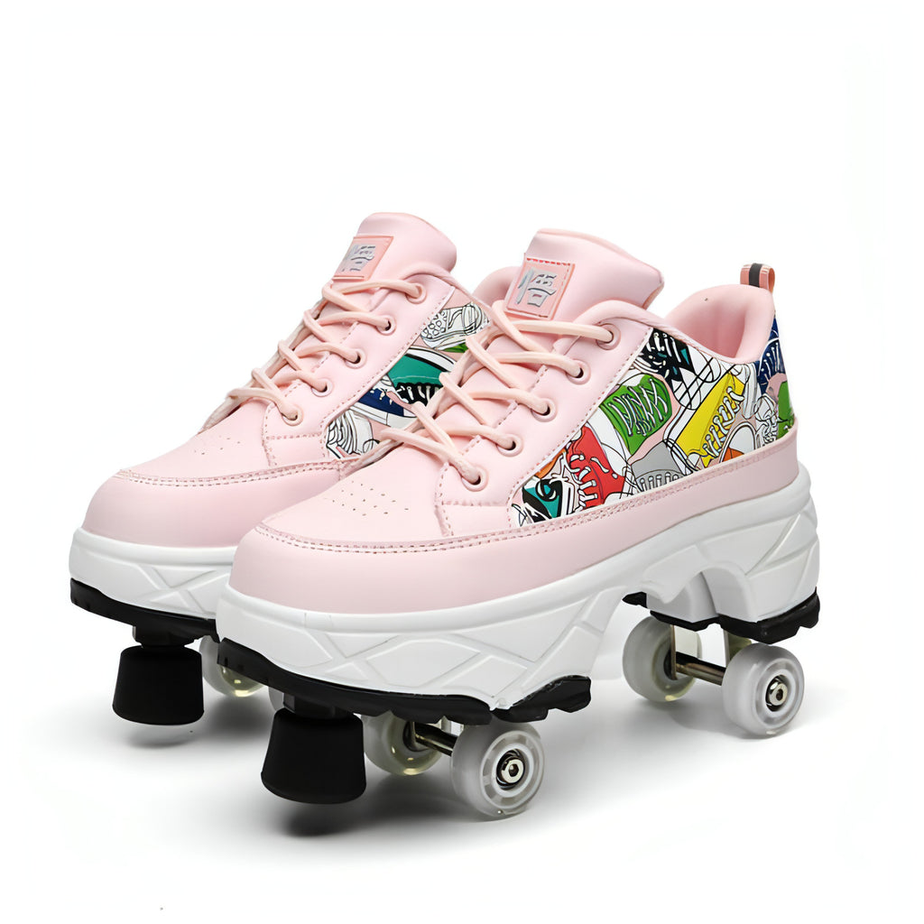 Sapatos sapatos transformadores de quatro rodas de uso duplo patins de linha dupla rolo heelys patinando os sapatos de patinação mulheres mulheres