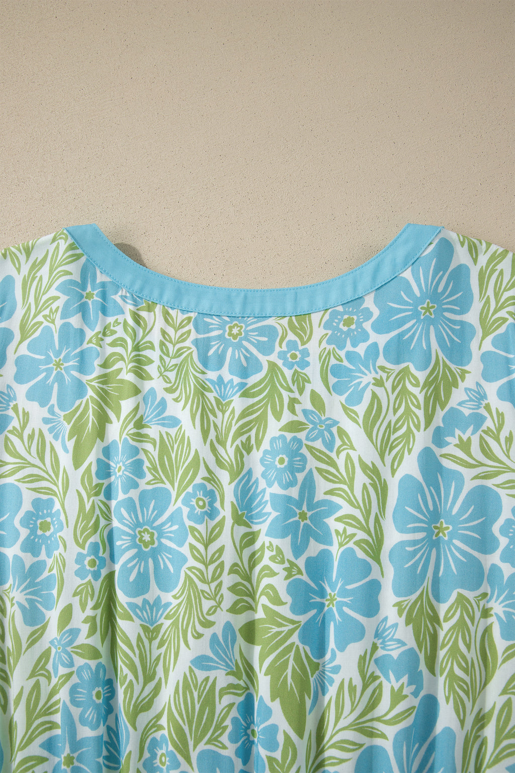 Sky Blue Floral Print High Waist Ruffle Short Sleeve Mini Dress