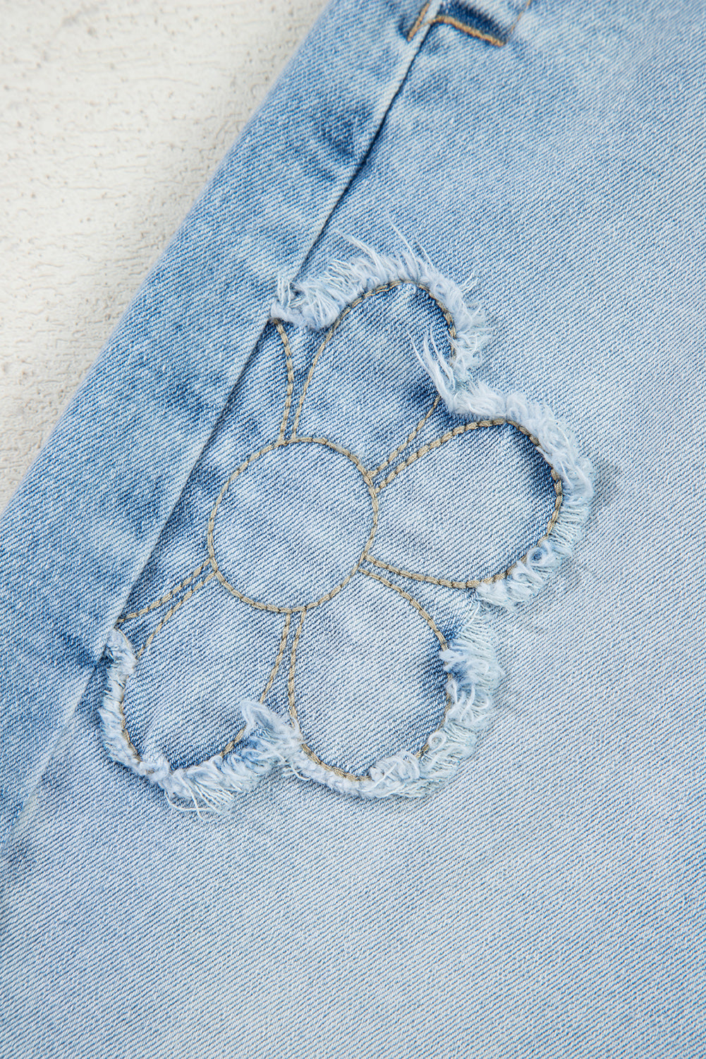 Beau Blue Flower Patched Light Wash Cropped High Waist Barrel Jeans
