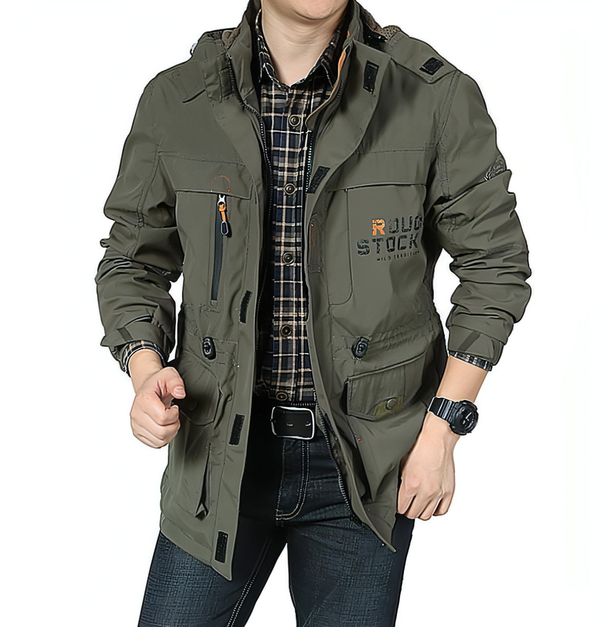 Chaqueta informal para hombre, con cuello alto, con capucha, transpirable, impermeable y larga 