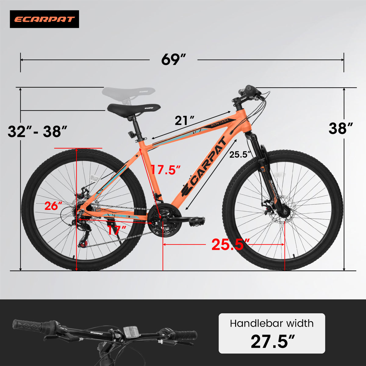 TrailLite™ – 26" ALUMINIUM Mountain Bike (21-Speed, Dual Disc, Orange)