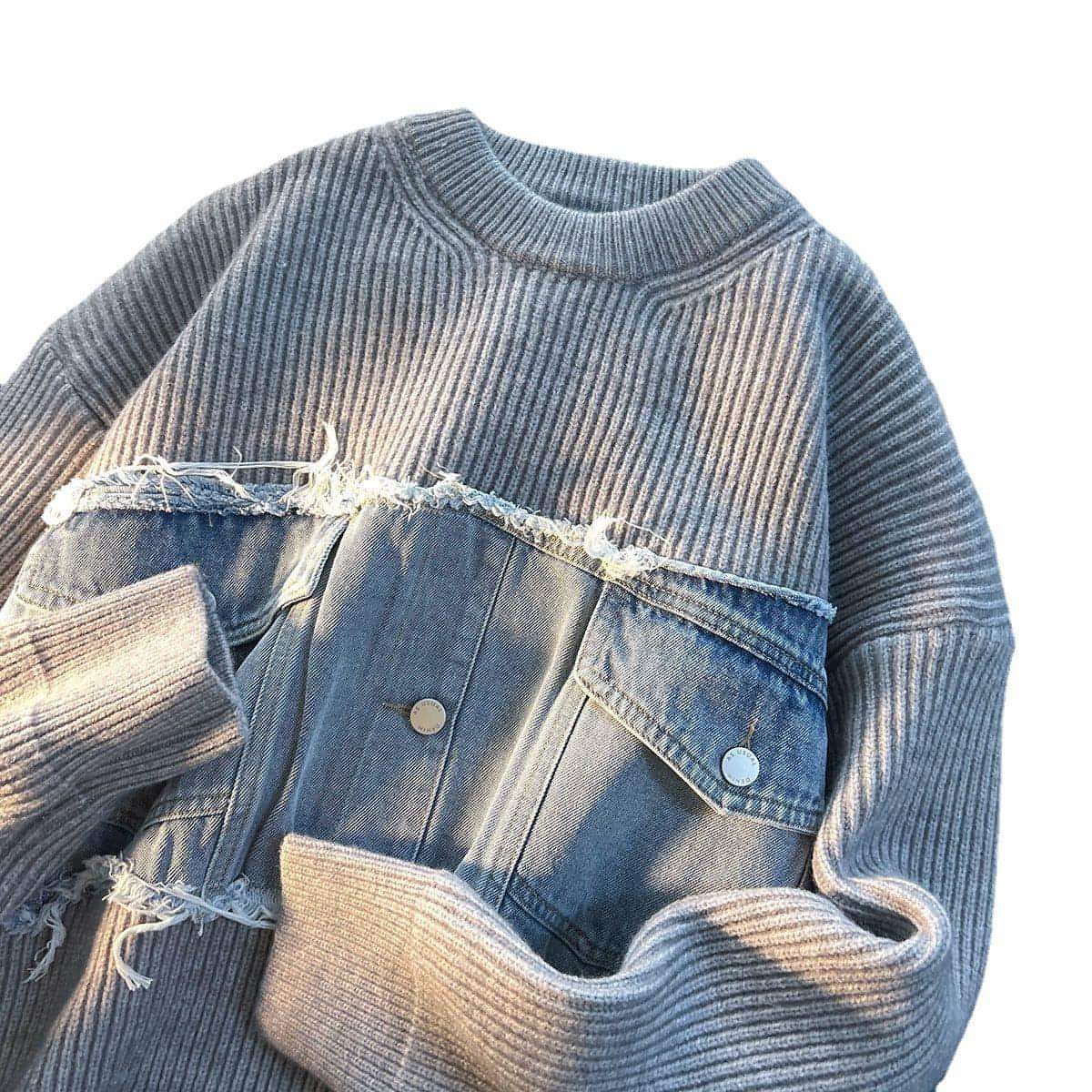 Designer Denim Splicing Knitwear Men Sweater - Edition 25