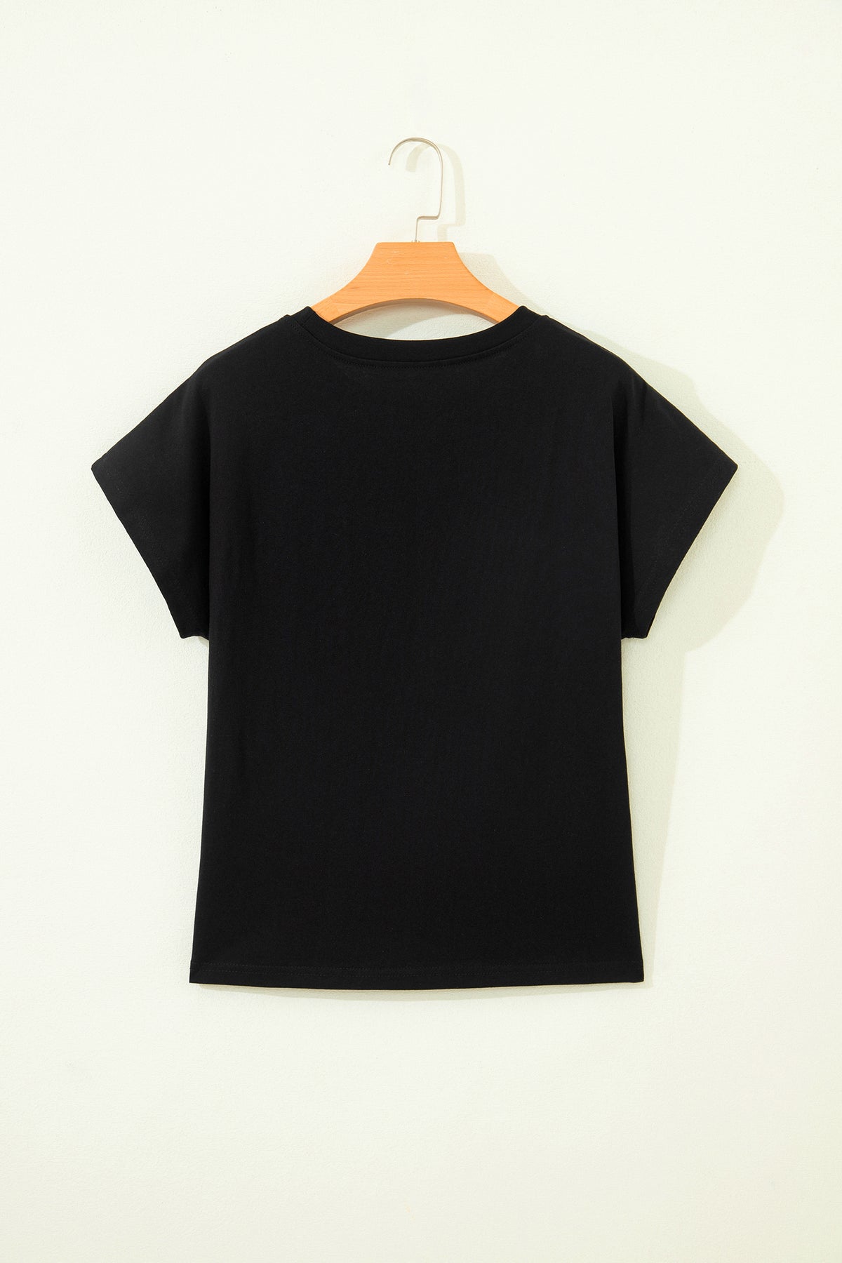 Black Leopard Bow Embroidered Cotton Round Neck T Shirt