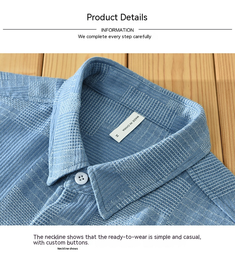 Jacquard Color Matching Casual Denim Long-sleeved DressShirt Men's