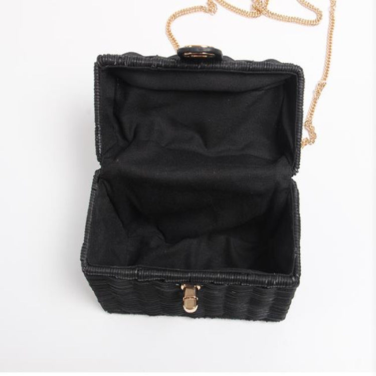 WillowCrate™ – Retro Black Rattan Box Bag