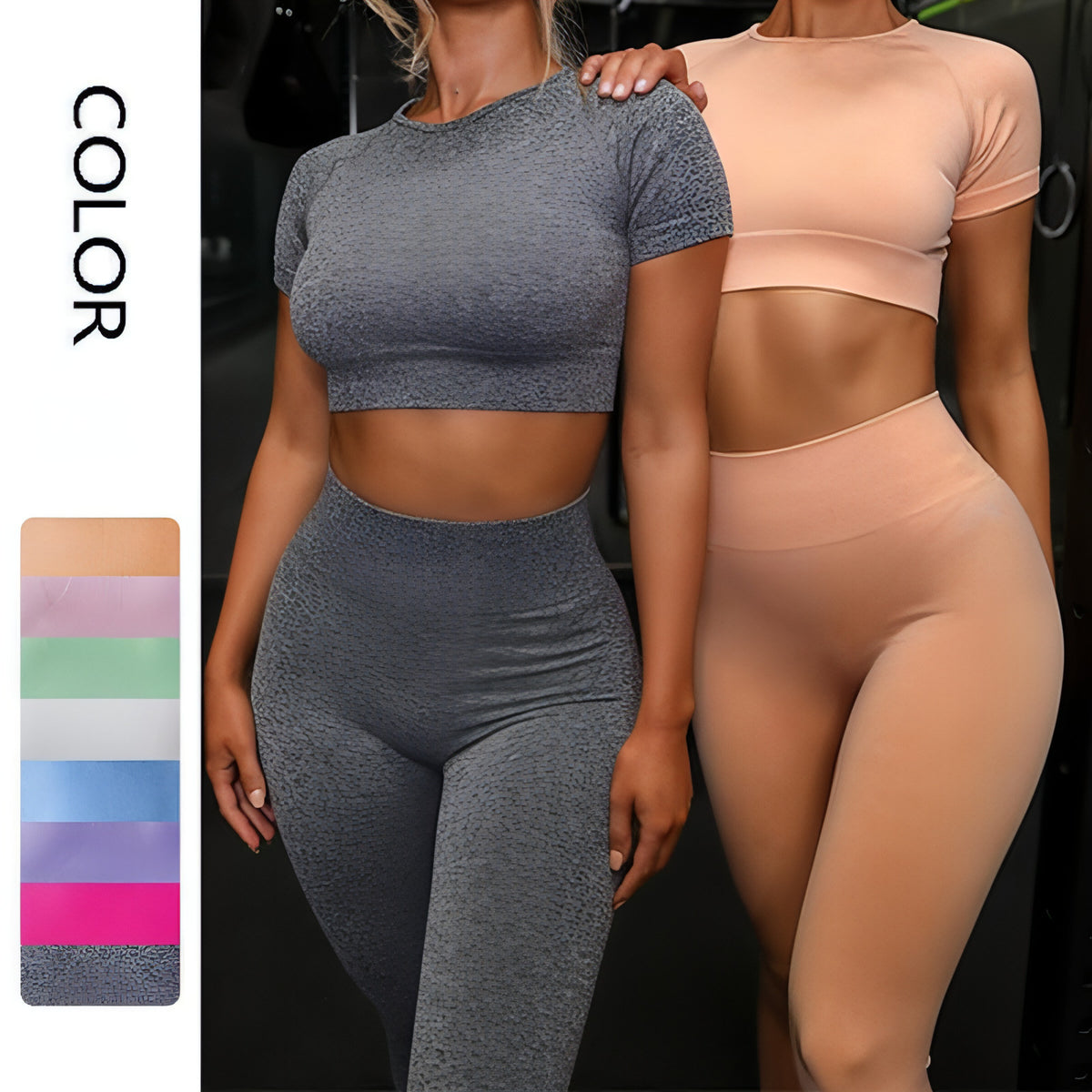 Nahtlose Yoga Sport Set Fitness Frauen Lauf Leggings Kurzen Ärmeln Top