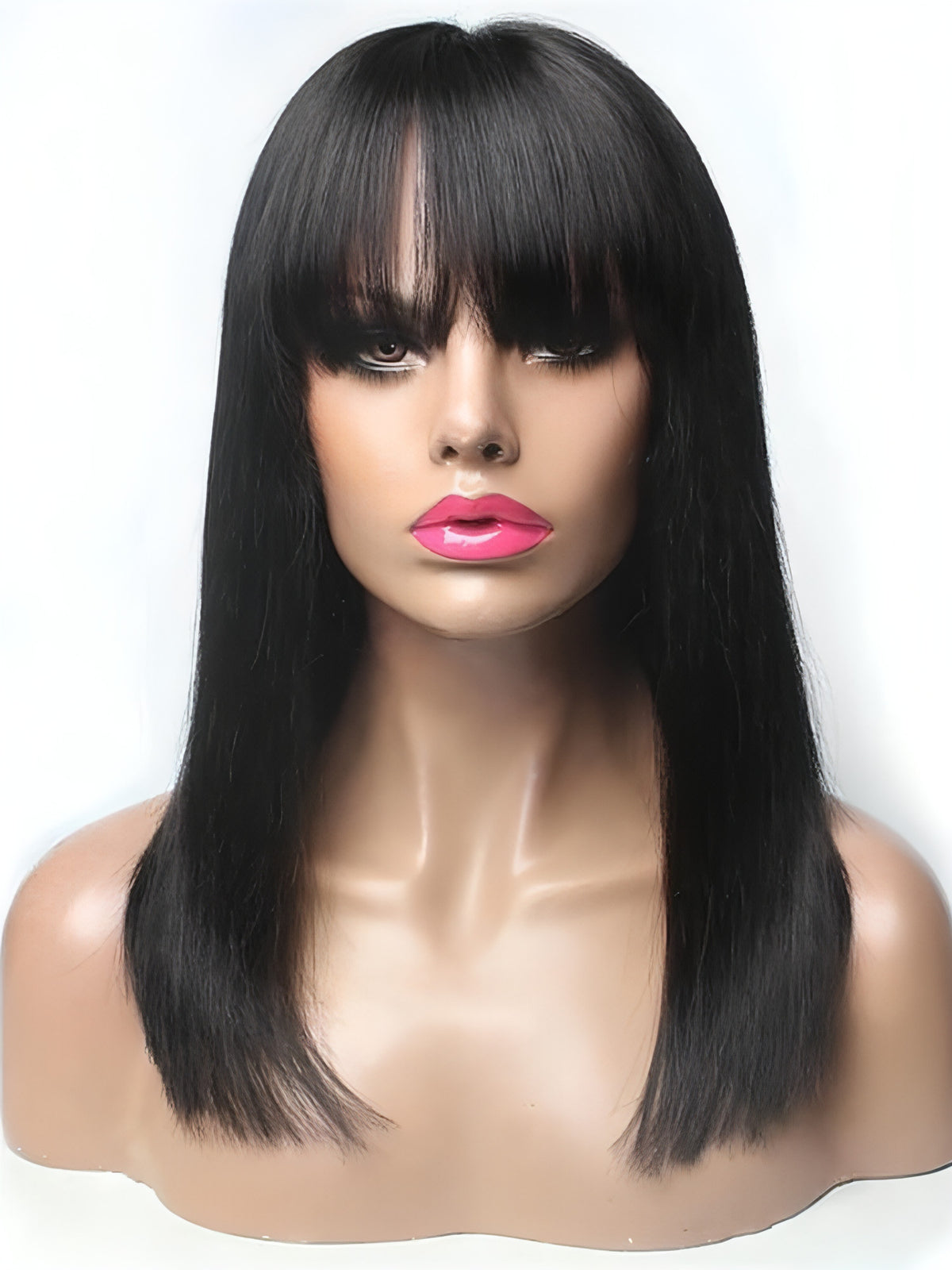 LuxeWaves Brazilian Straight Black 100 Real Hair 30Inch Long Bangs Wig