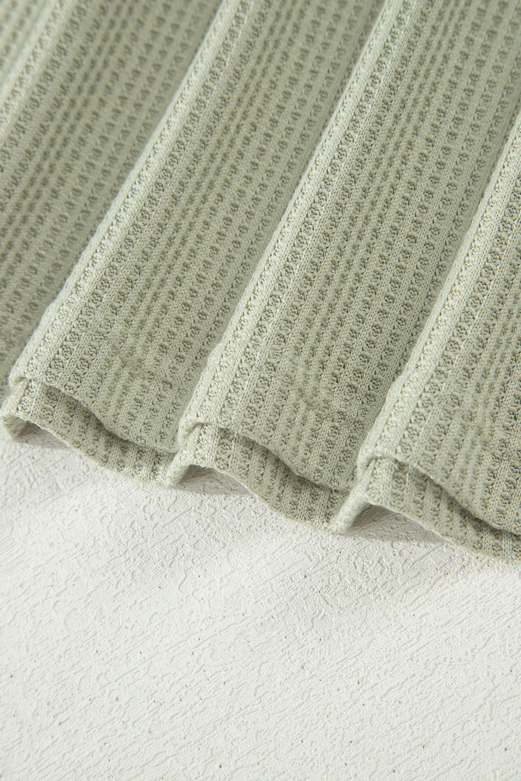 Laurel Green Waffle Knit Seam Detail Color Block Patchwork Short Sleeve Top