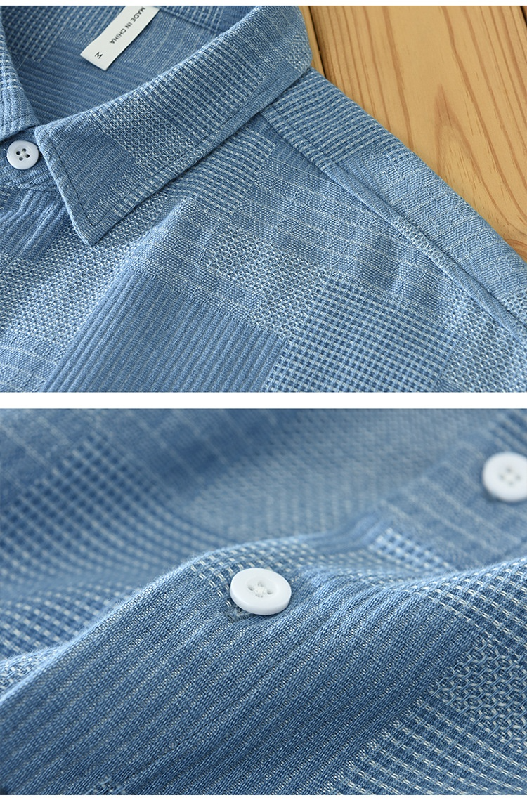 Jacquard Color Matching Casual Denim Long-sleeved DressShirt Men's