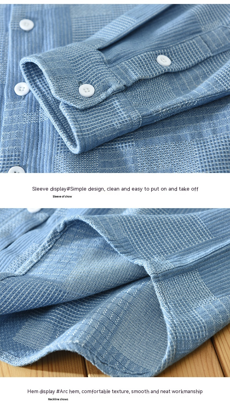 Jacquard Color Matching Casual Denim Long-sleeved DressShirt Men's