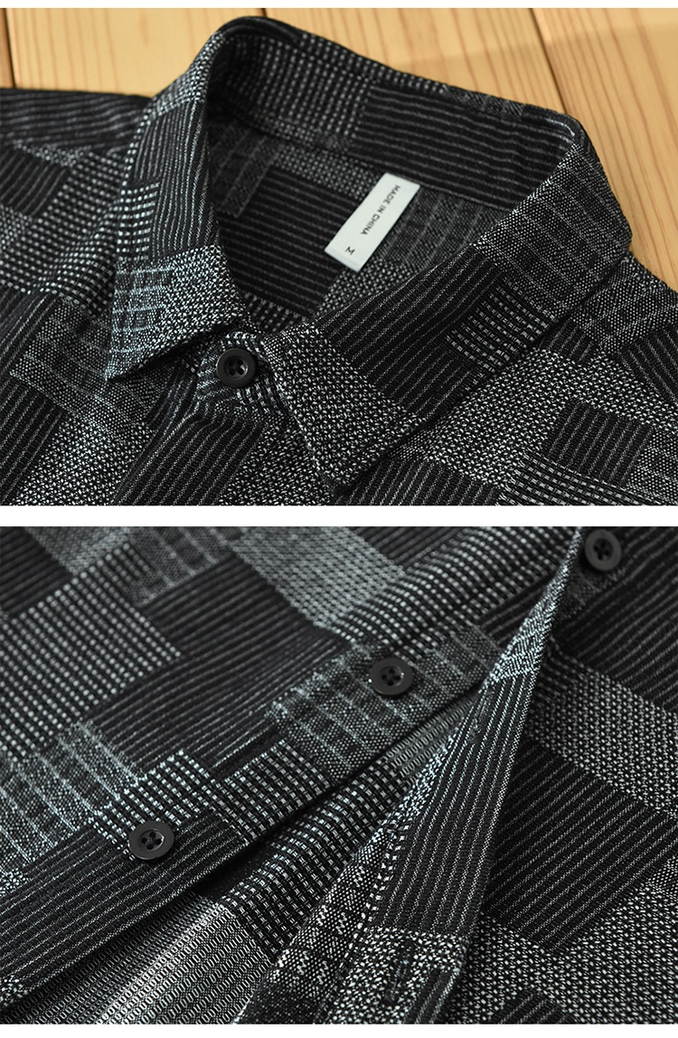 Jacquard Color Matching Casual Denim Long-sleeved DressShirt Men's