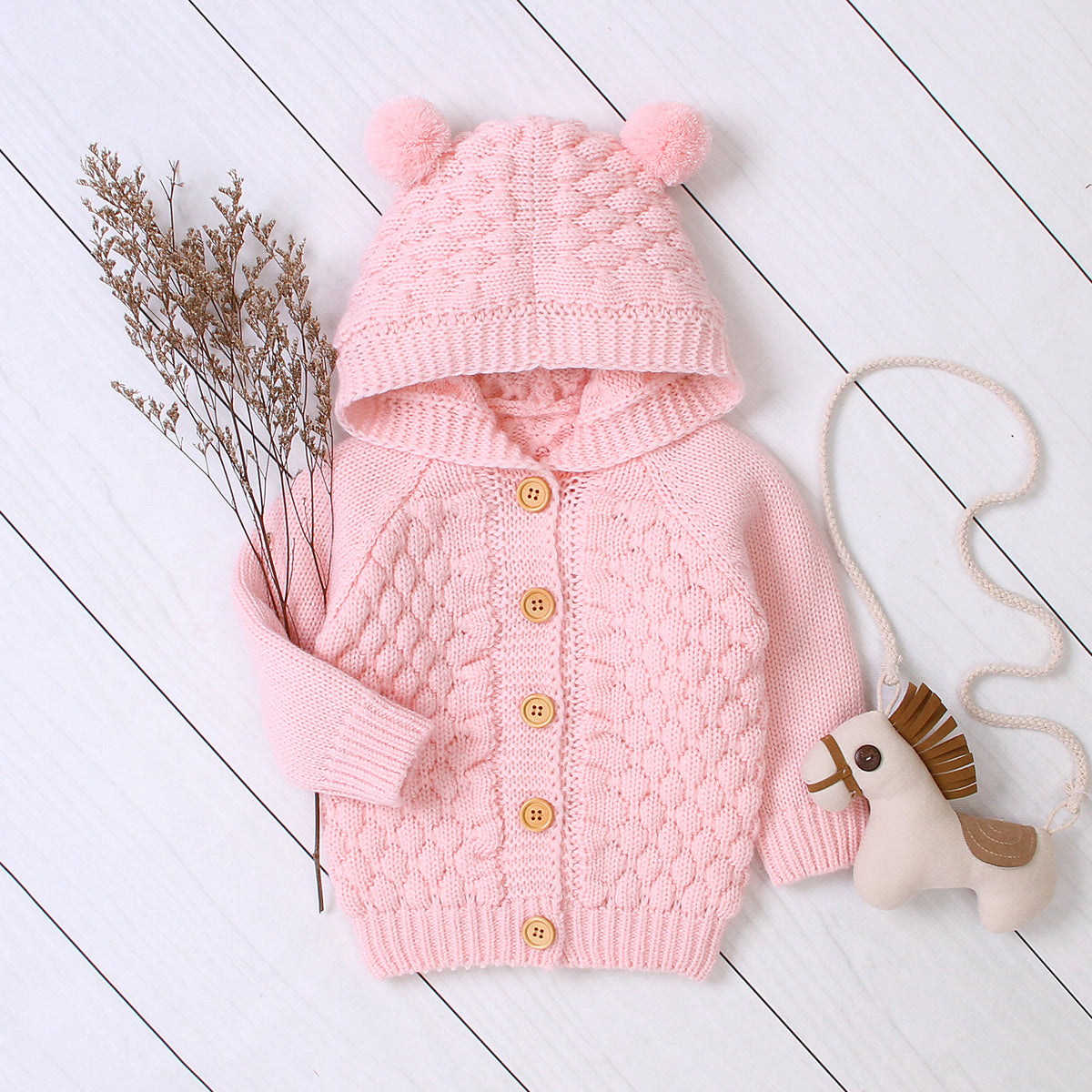 KuschelGlöckchen™ – Hooded Knit Jacket with Pom-Pom