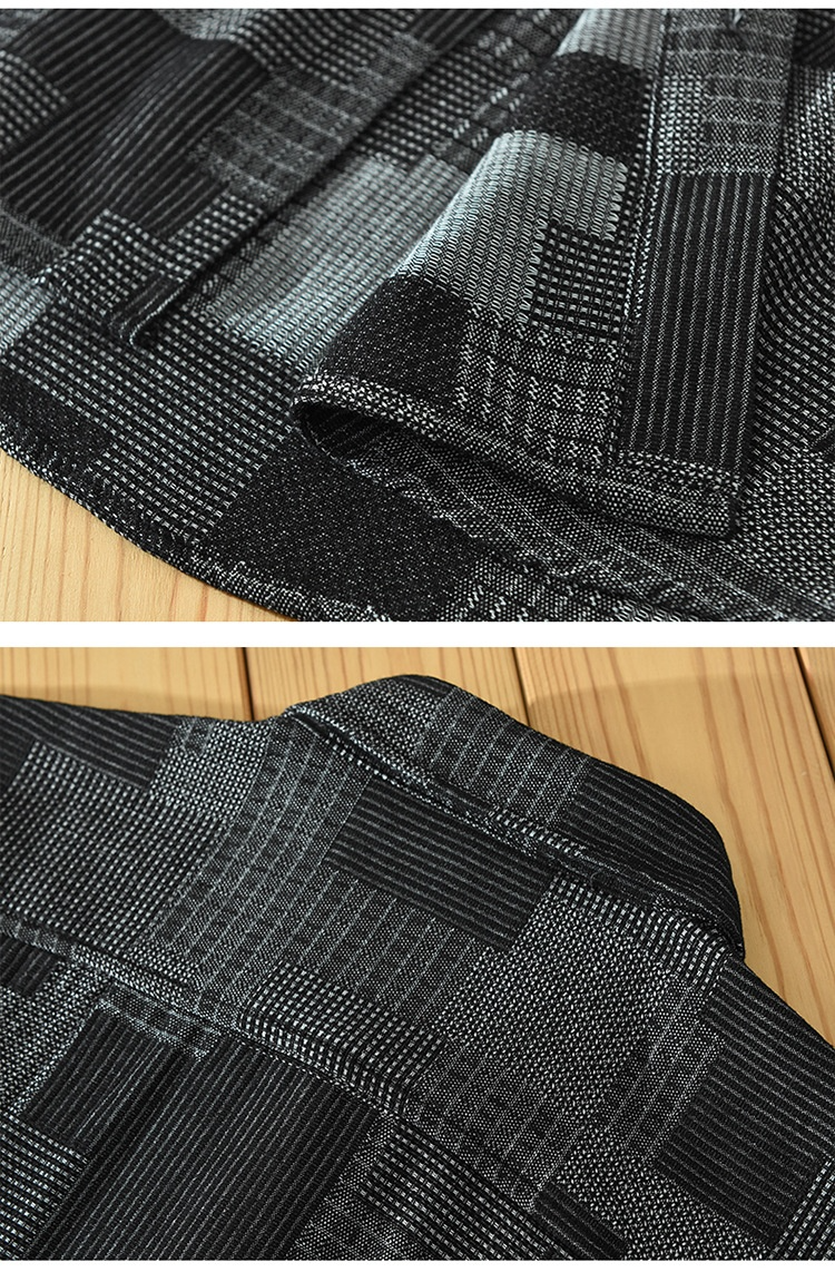 Jacquard Color Matching Casual Denim Long-sleeved DressShirt Men's