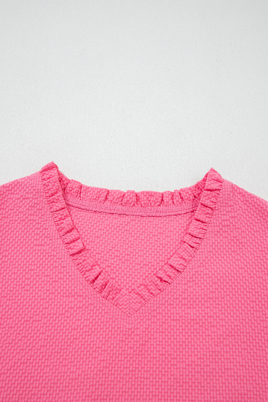 Sachet Pink Frilled V Neck Flower Embroidered Puff Sleeve Textured Blouse
