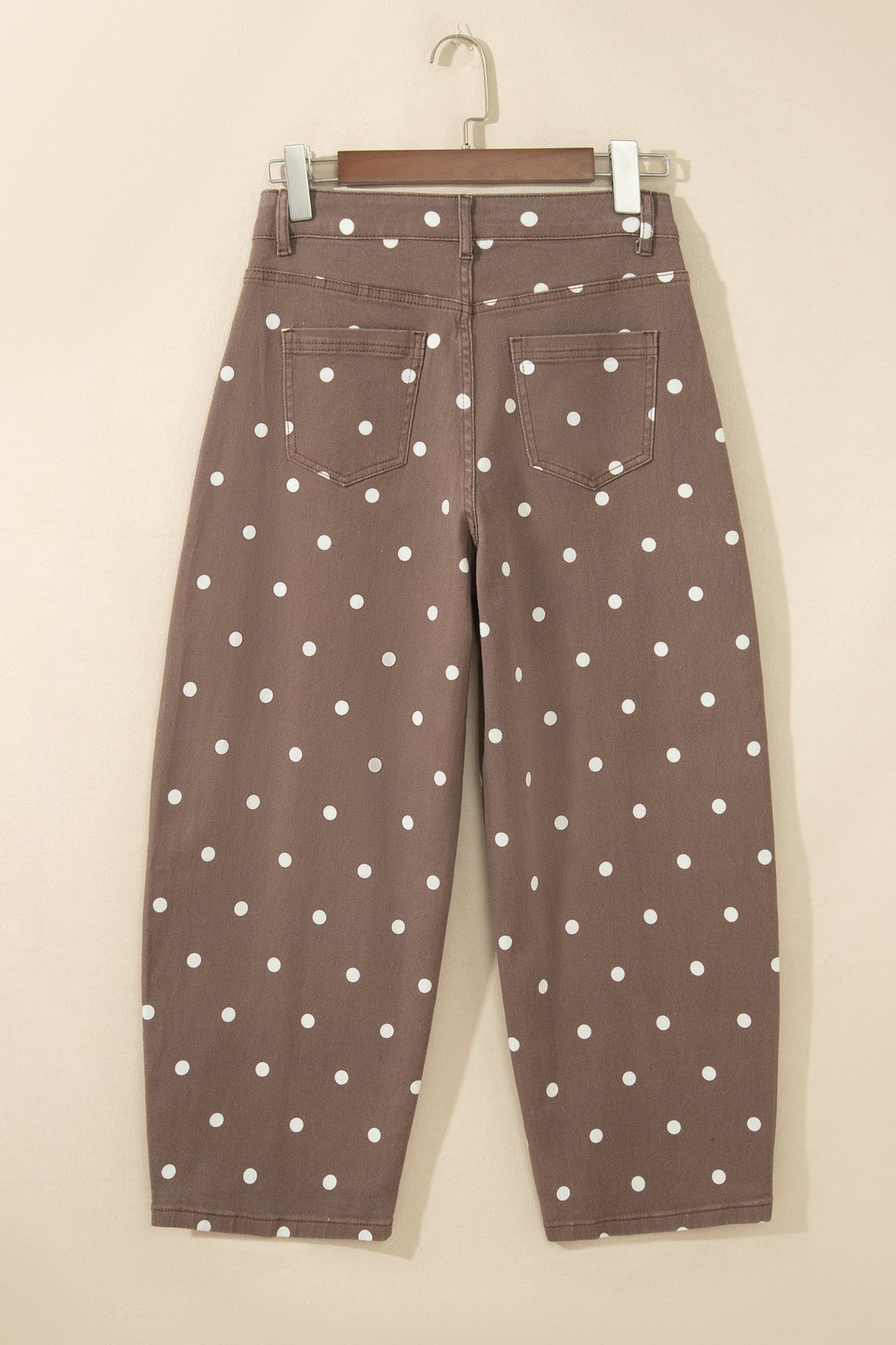 Pink Tailored Seam Polka Dot Print Barrel Casual Jeans