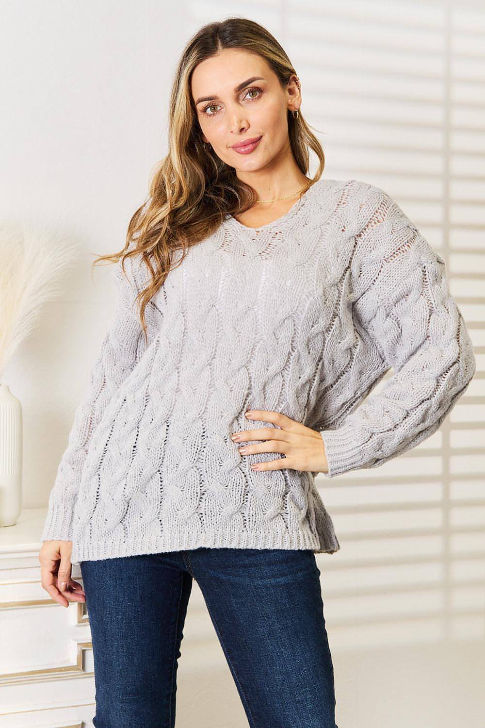 Woven Right Cable-Knit Hooded Sweater.