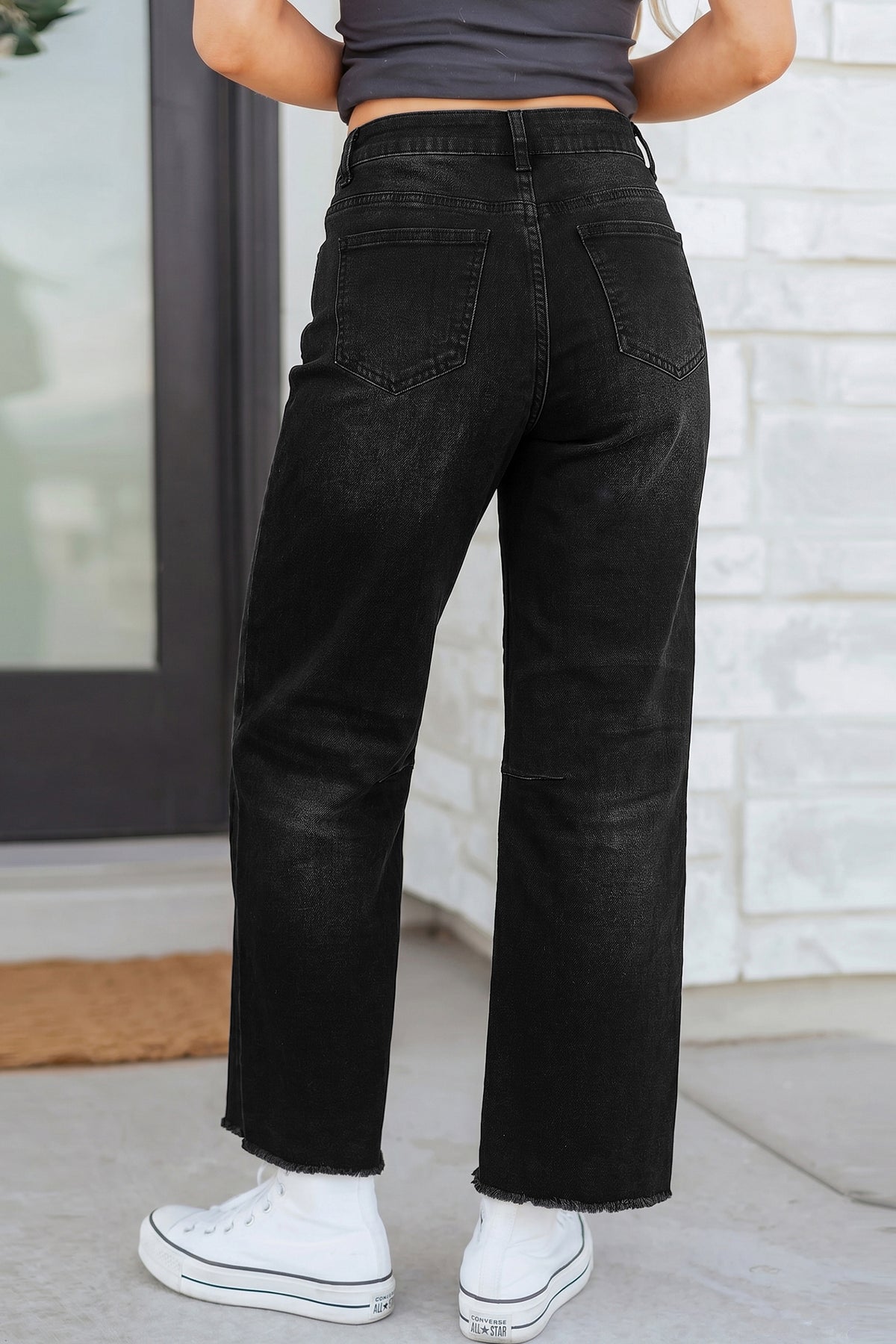 Beau Blue Frayed Cropped Barrel Jeans