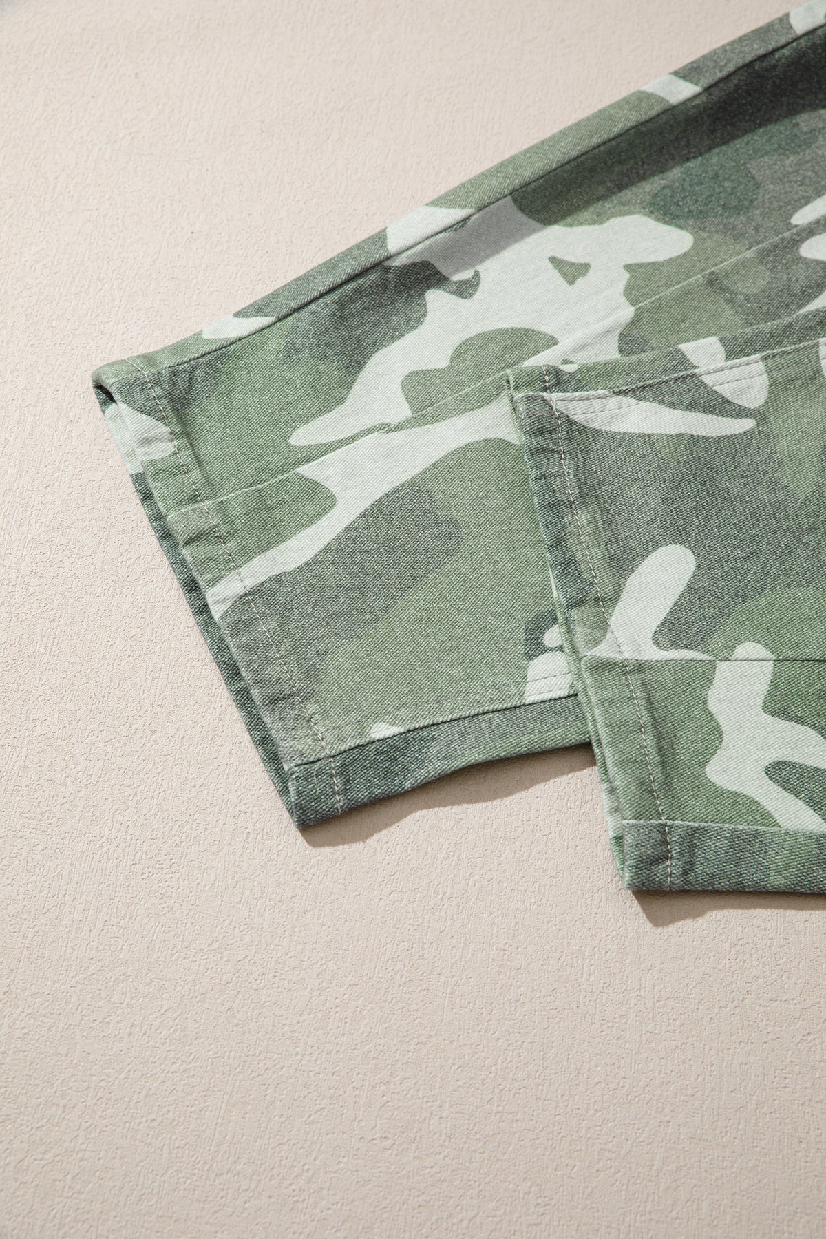 Green Camo Print Button Fly Straight Leg Ankle Length Jeans