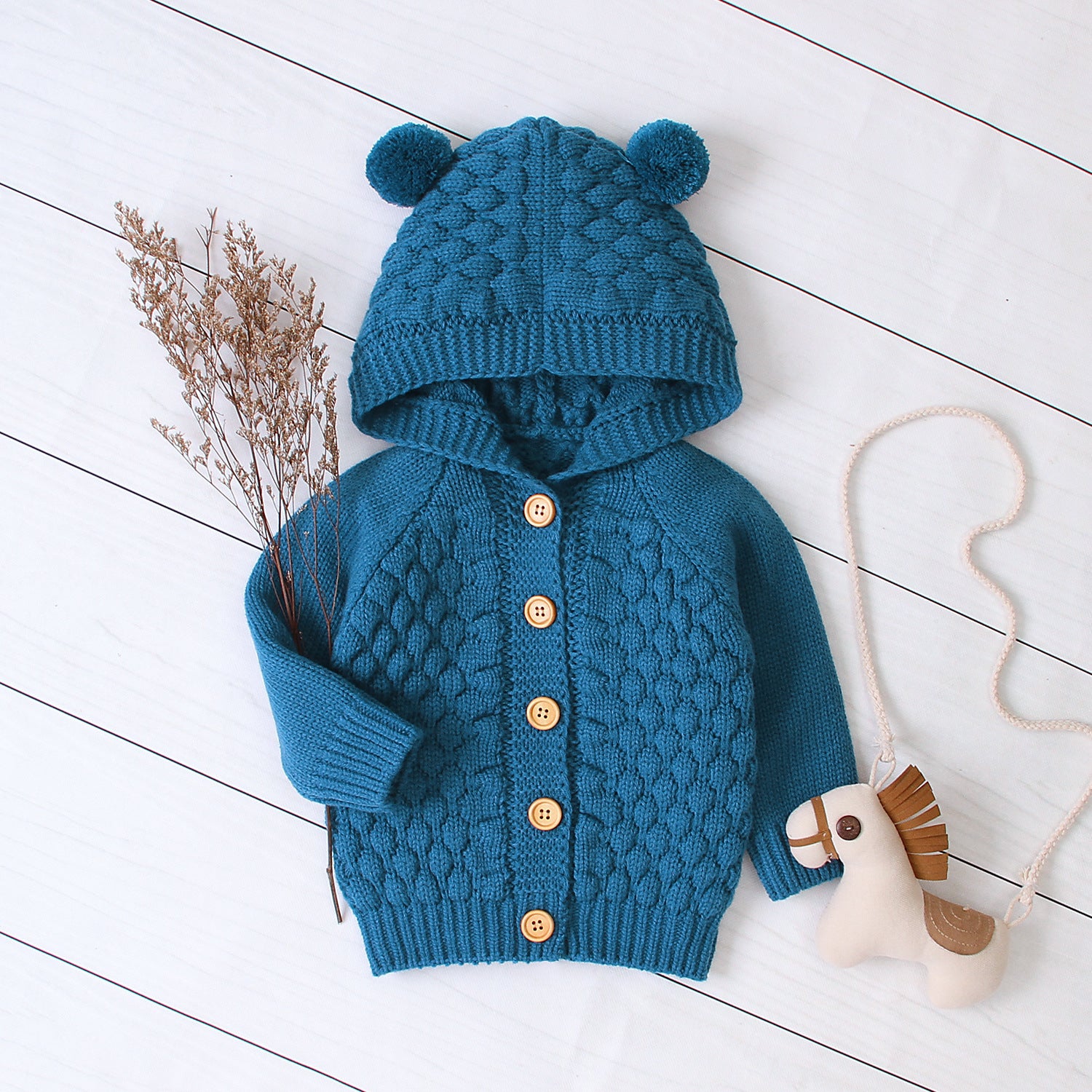 KuschelGlöckchen™ – Hooded Knit Jacket with Pom-Pom