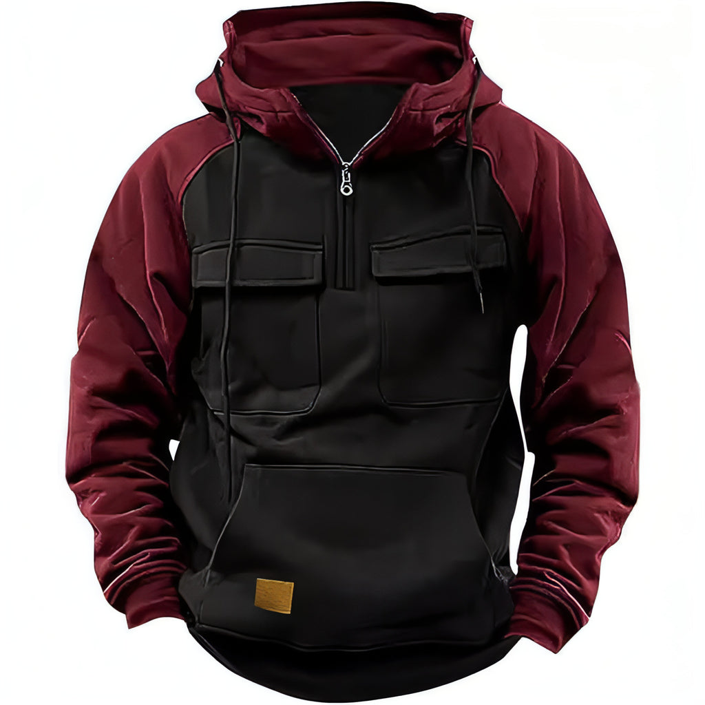 Men's Contrast Color Workwear Hoodie – Fall/Winter Streetwear Style