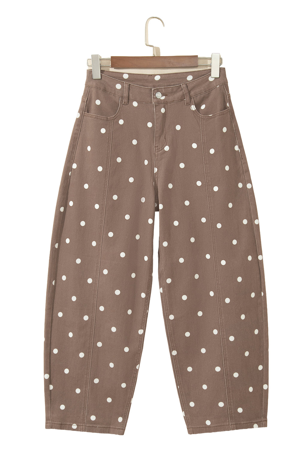 Pink Tailored Seam Polka Dot Print Barrel Casual Jeans
