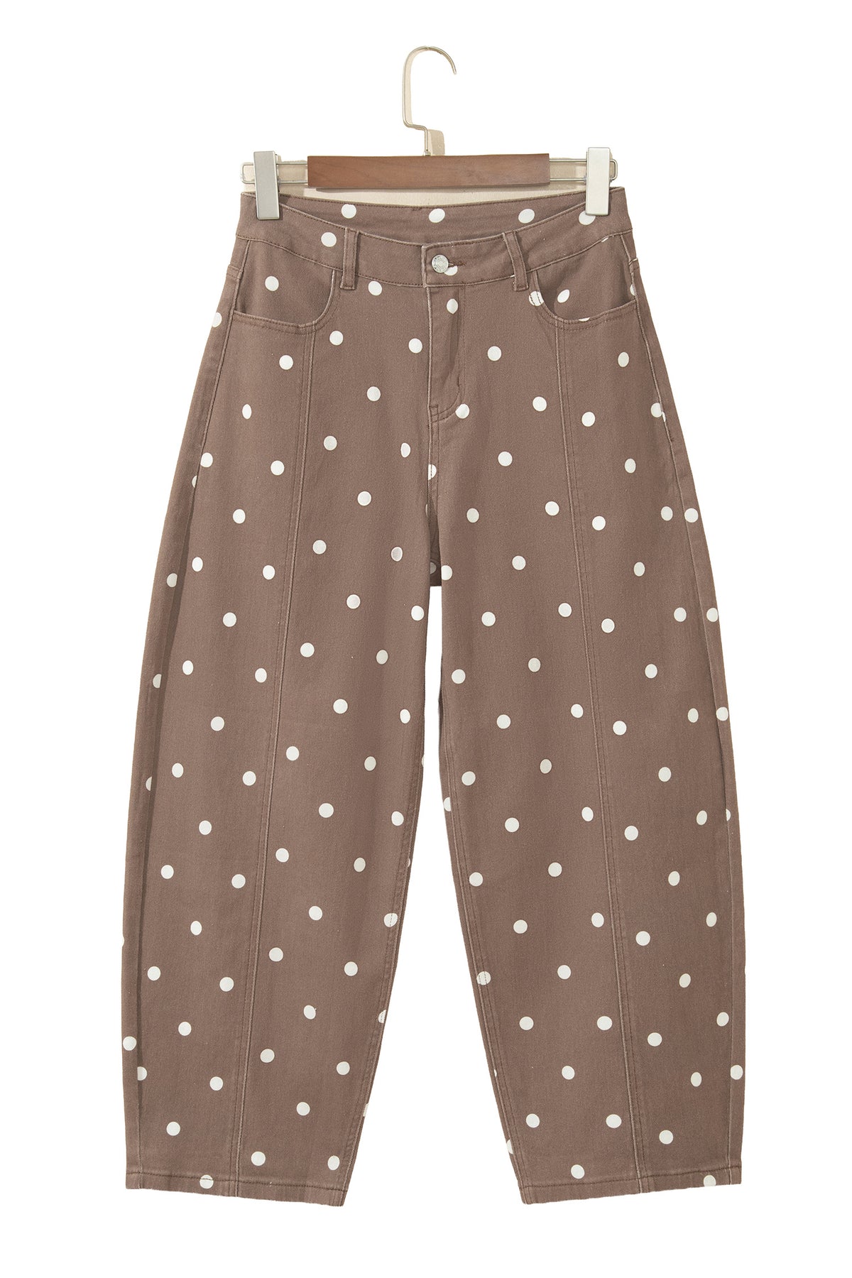 Pink Tailored Seam Polka Dot Print Barrel Casual Jeans