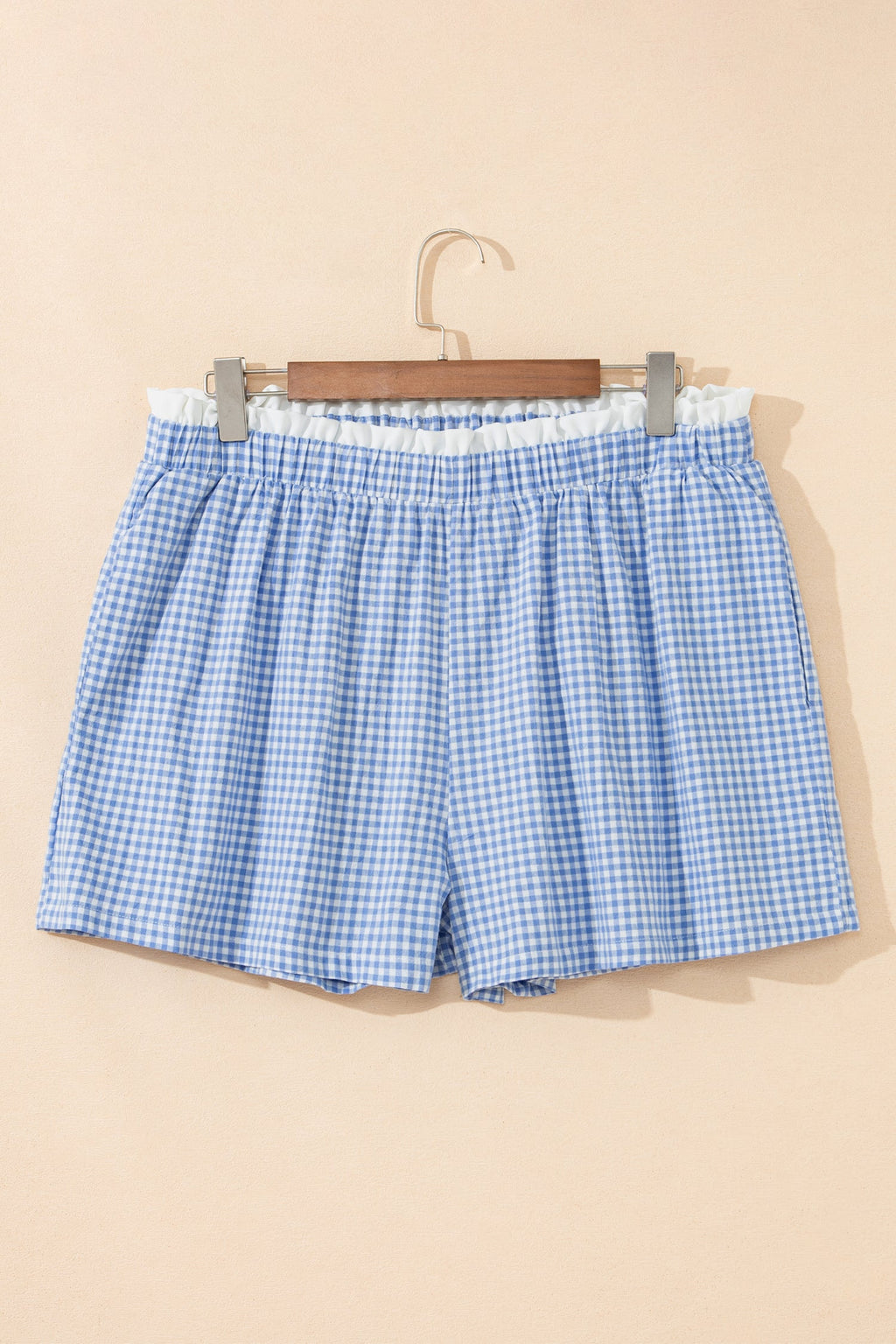 Pink Contrast Trim Plaid Print Plus Size Shorts