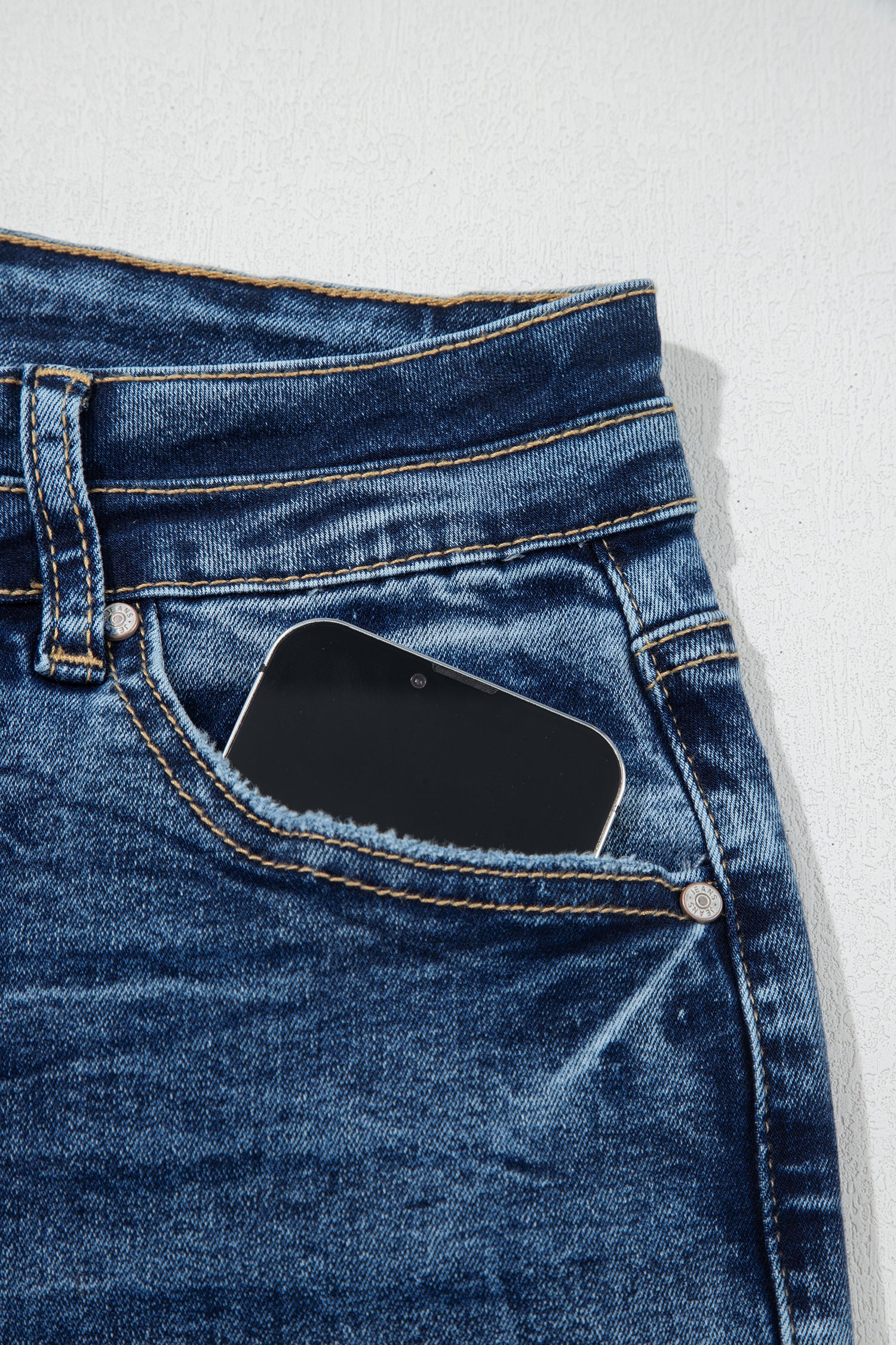Beau Blue Acid Wash Pocket Detail Flare Jeans