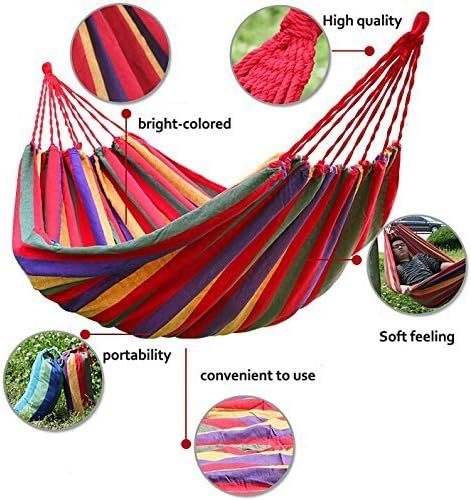 WoneNice™ – Double Cotton Hammock for 2 Persons, Striped Red (Spain Warehouse)