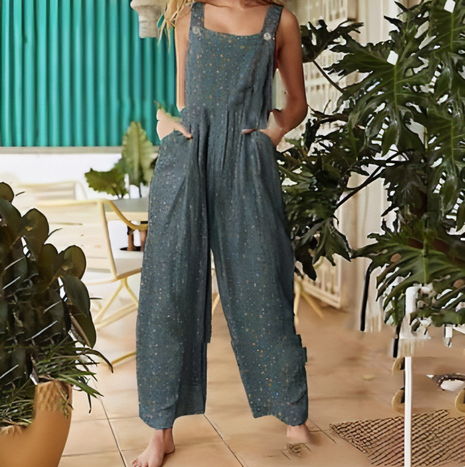 Jumpsuit mit Patchwork-Print und Hosenträgern