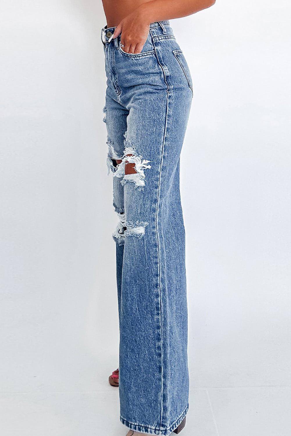 Ashleigh Blue Acid Wash nödställda breda ben med hög midja jeans