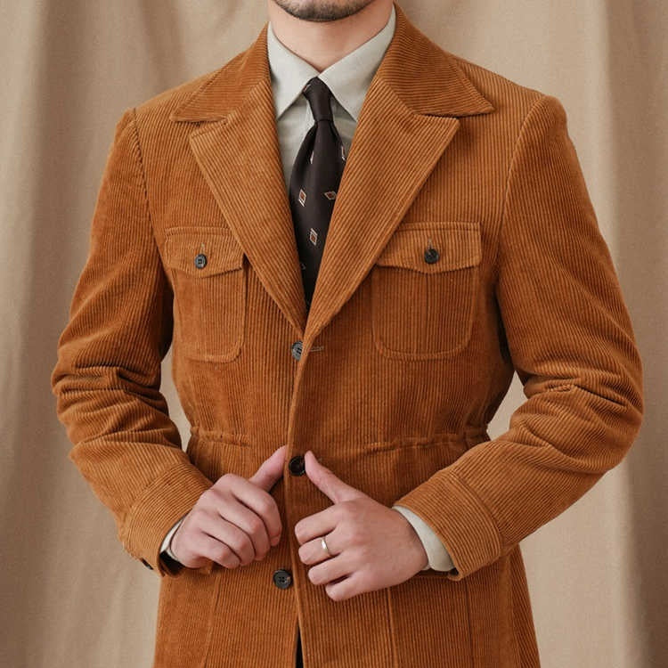 Retro-Cord-Slim-Fit-Safari-Baumwoll-Gentry-Jacke