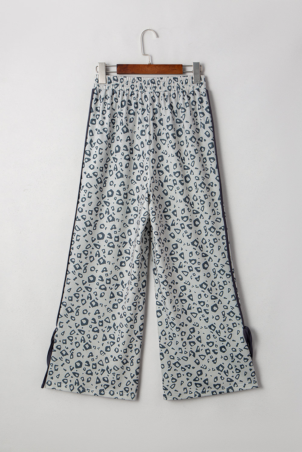 Gray Leopard High Waist Side Bow Straight Leg
