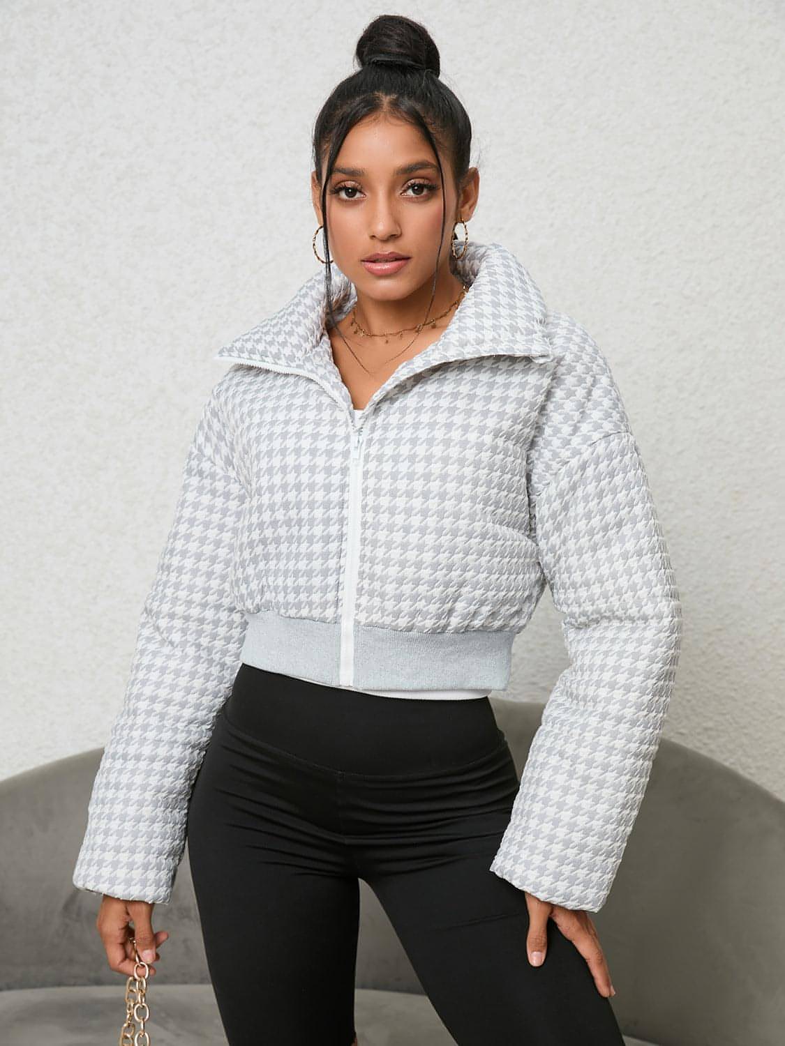 Jacke mit Hahnentrittmuster und Reißverschluss