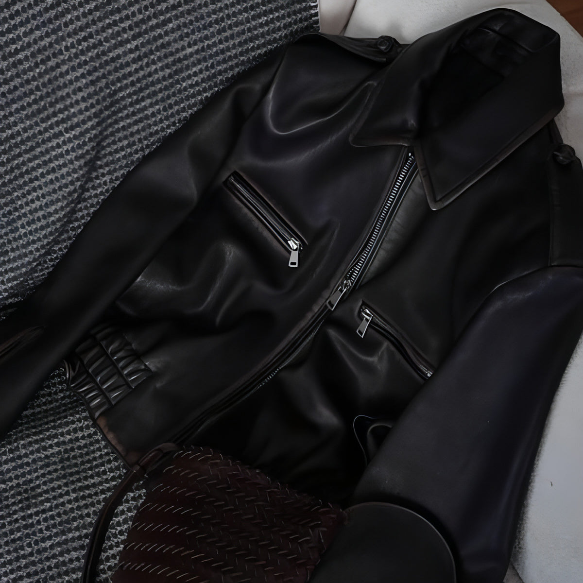 Damen Schaffellmantel Retro Biker Ledermantel