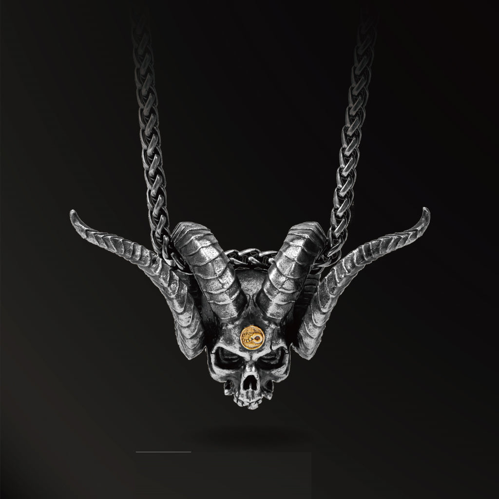 Magaraci™ 925 Silver Antique Pendant Inlaid With 18k Gold Punk Necklace