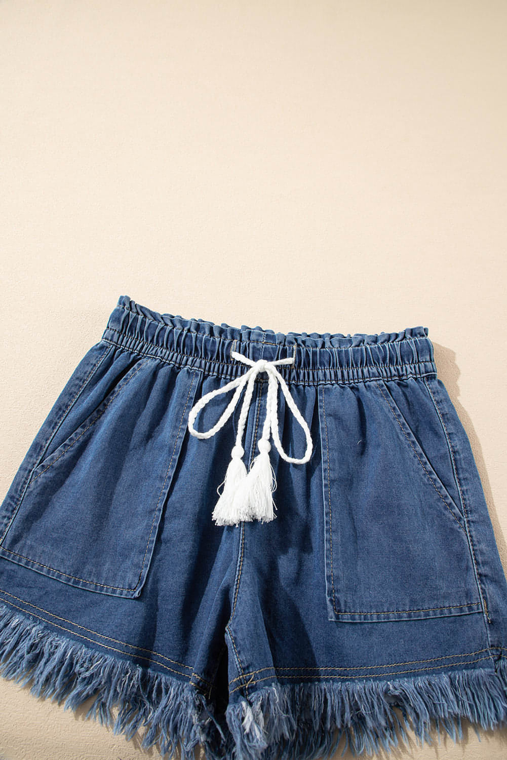 ASHLEIGH AZUL BEDA CAIXA CAIXA CAIXA DE CAIZ ALTA SHORTS com bolsos