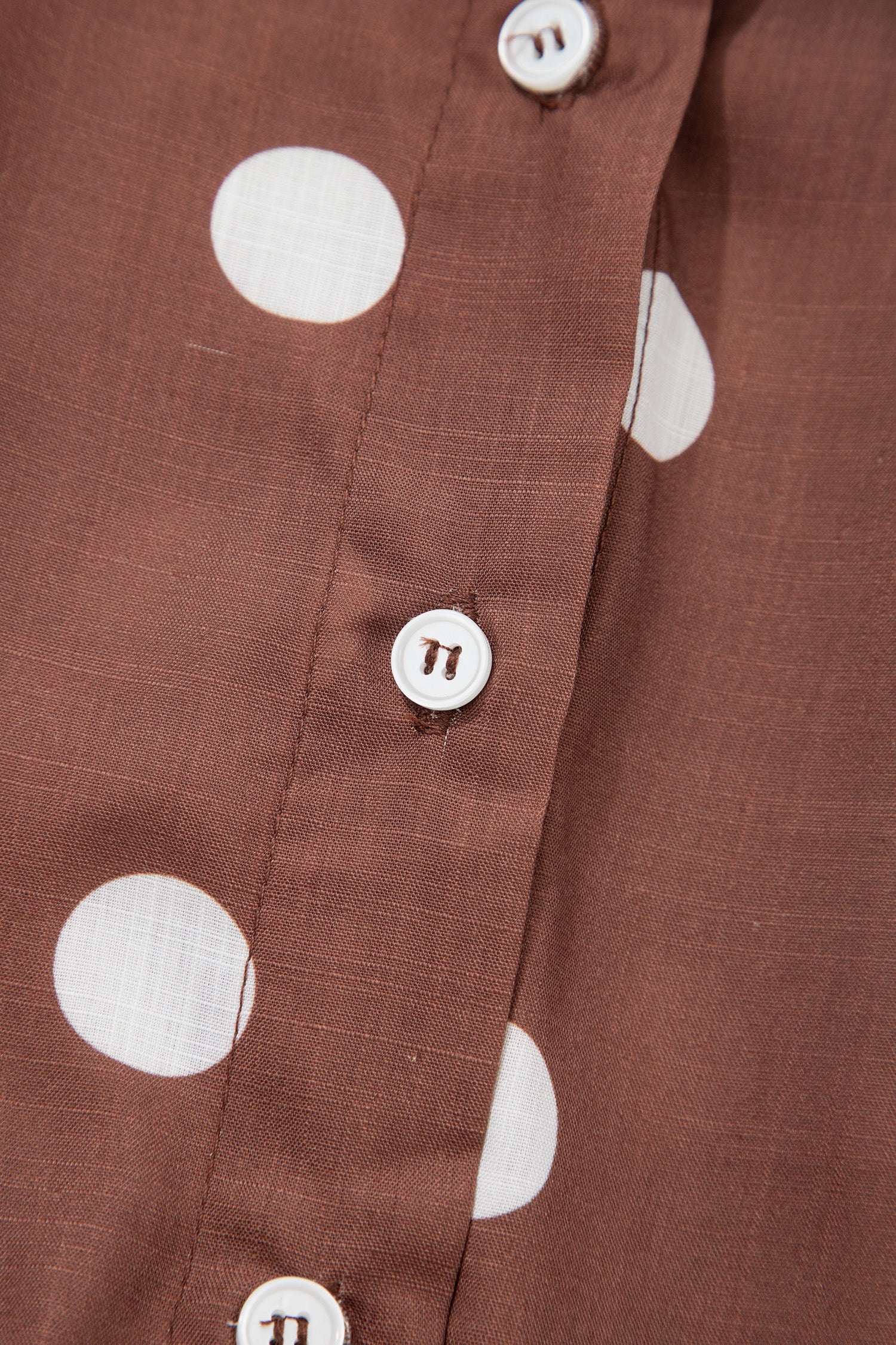 Brown Polka Dot V Neck Abdomen Pocket Gathered Cuffs Long Sleeve Shift Plus Size Dress