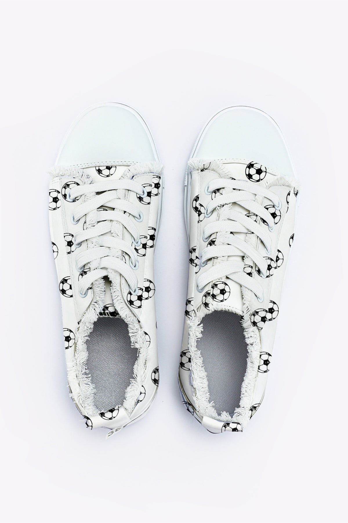 White Soccer Football Print Frayed Canvas Lace-up Shoes