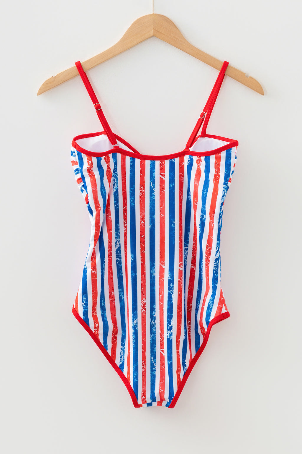 Red July 4th Stripes Impression Cutout Spaghetti Straps One Piece Swimsuit
