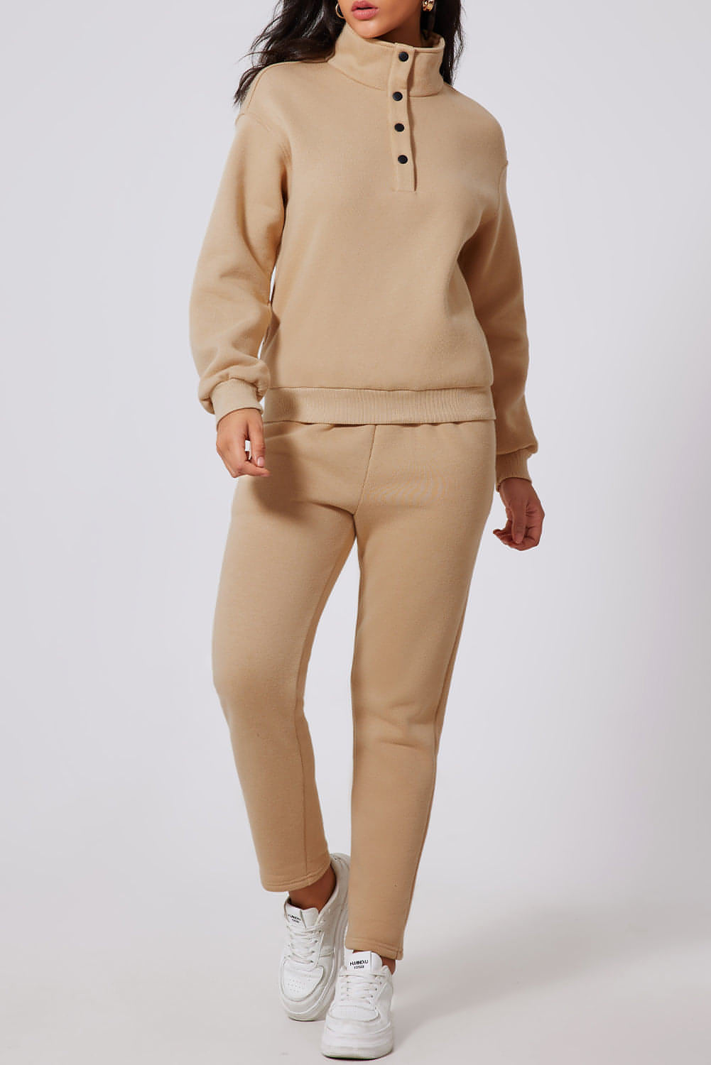 Perkament vaste halve knop sweatshirt en set met hoge taille