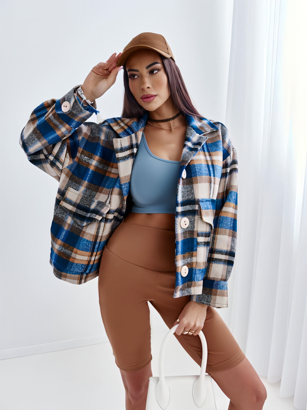 Women's Loose Plaid Jacket - HAUTE FEMME EDITION 25