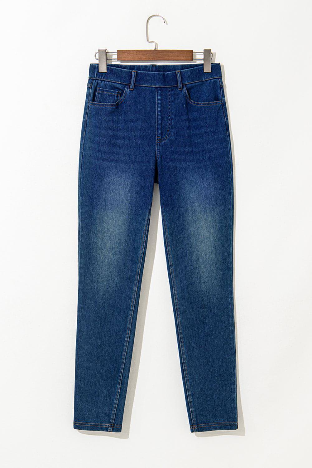 Ashleigh Blue Flere lommer Rette ben vasket Stretchy Strikke Casual Jeans